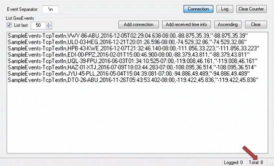 GeoEvent Logger total events received GeoEvent Logger total events received